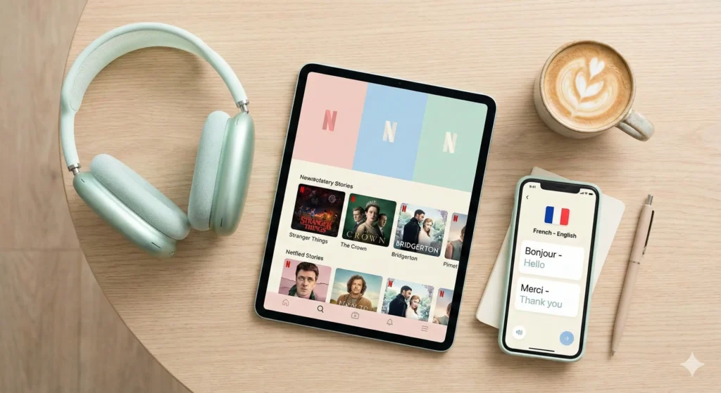 Zestaw narzędzi multimedialnych ułatwiających codzienny kontakt z angielskie online.